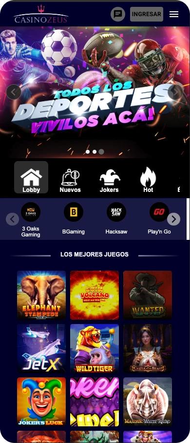 Pantalla de inicio de ZeusCasino