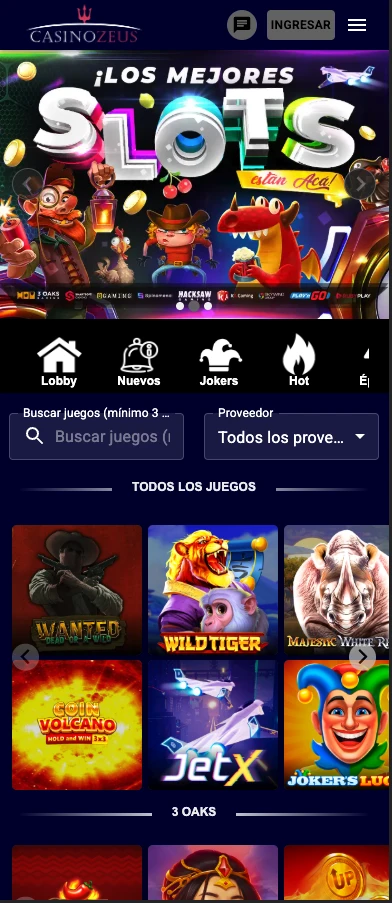 Selección de juegos en ZeusCasino